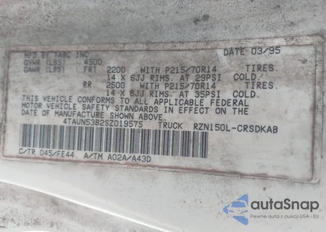 1995 Toyota Tacoma Xtracab z USA, uszkodzony, nr VIN 4TAUN53B2SZ019575